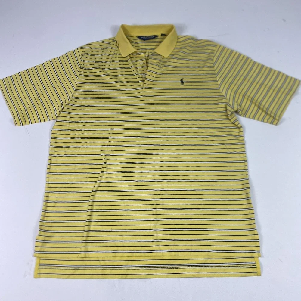 Polo Ralph Lauren Polo Golf‎ Shirt Mens Large Yellow Stripe Pima Cotton Classic